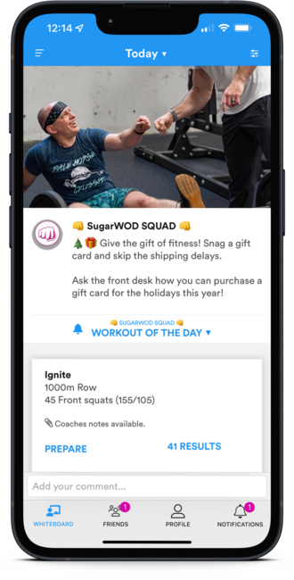 Screenshot showing a gift card promotion on SugarWOD Whiteboard