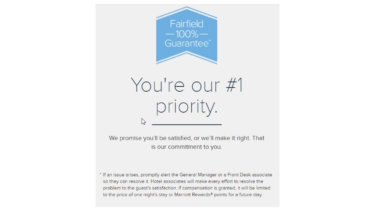 Fairfield’s disclaimer for a 100% satisfaction guarantee