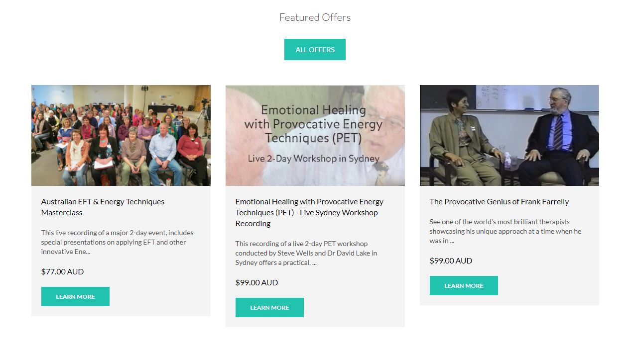 Screenshot of online course sales page showing three courses for sale