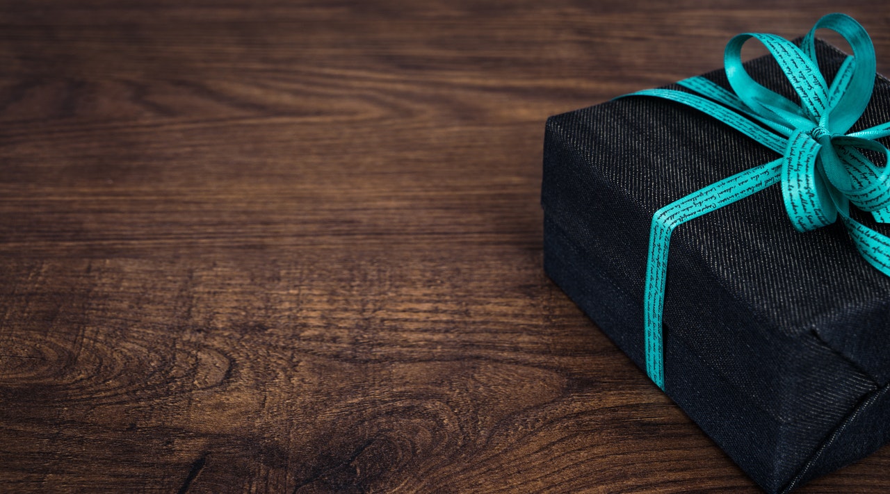 Wrapped gift on a table