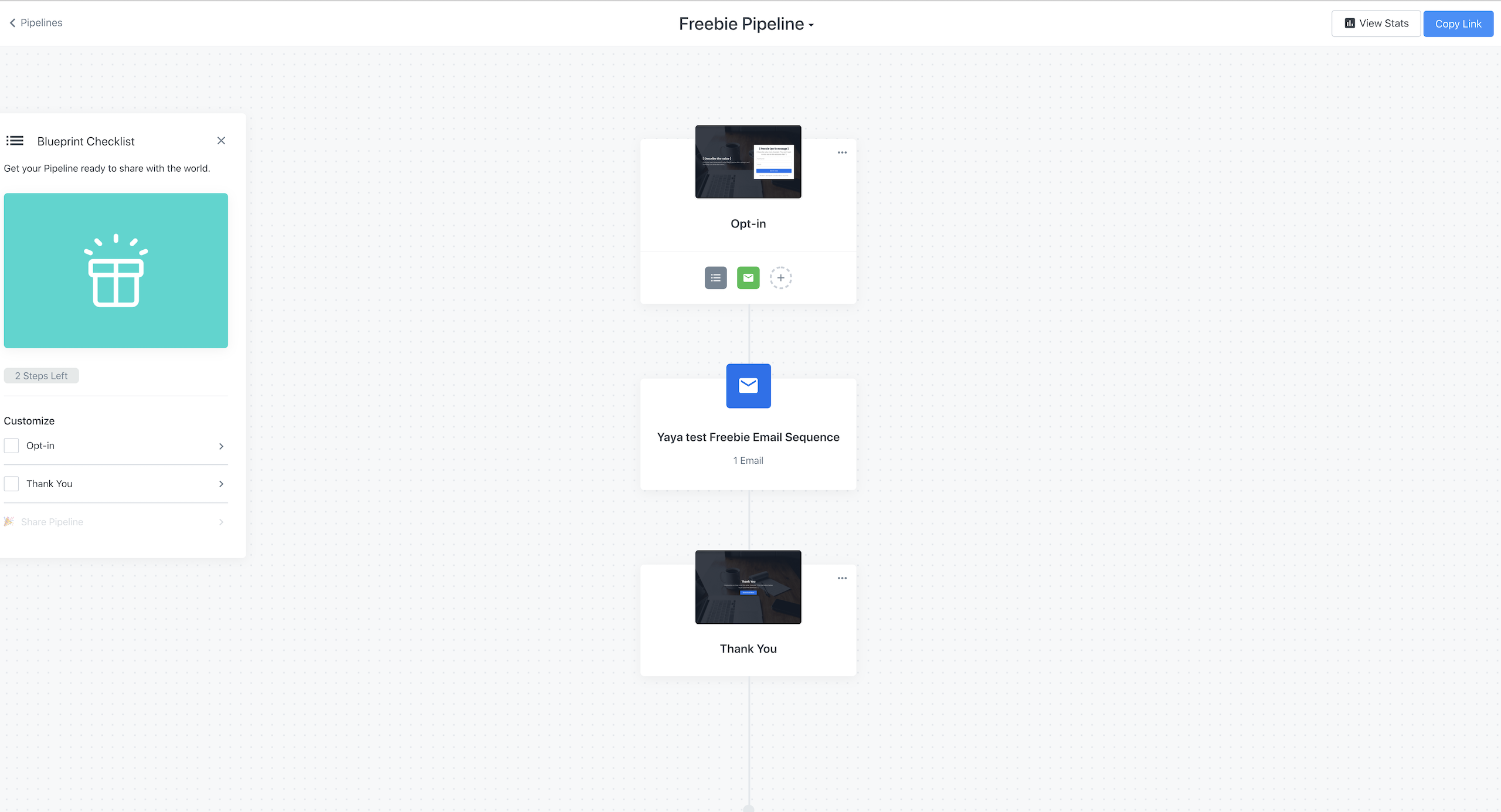 Screenshot of a Kajabi Freebie Pipeline
