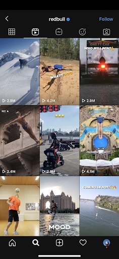 Red Bull Instagram Reels grid