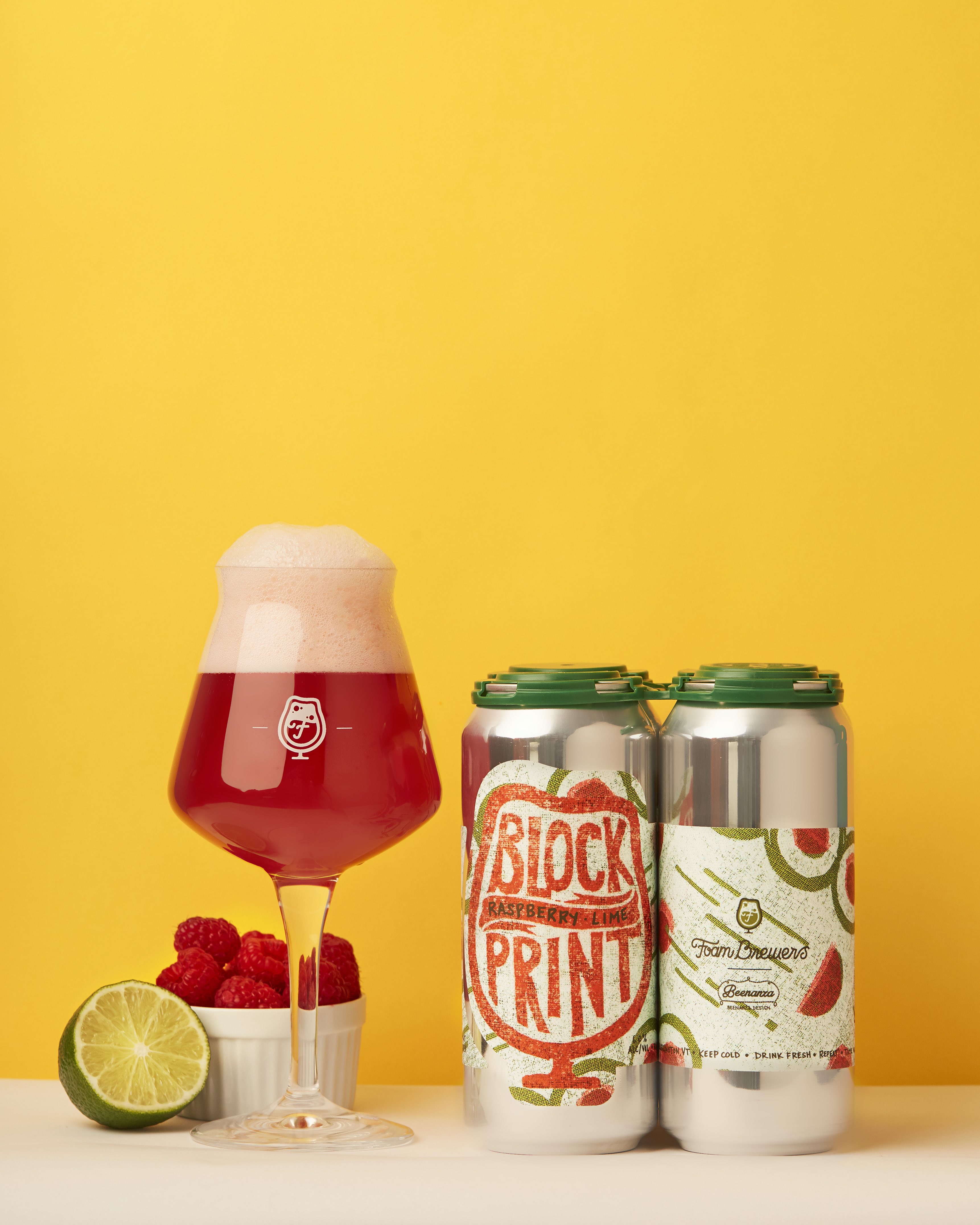Block Print Raspberry + Lime Fruited Sour by Foam Brewers