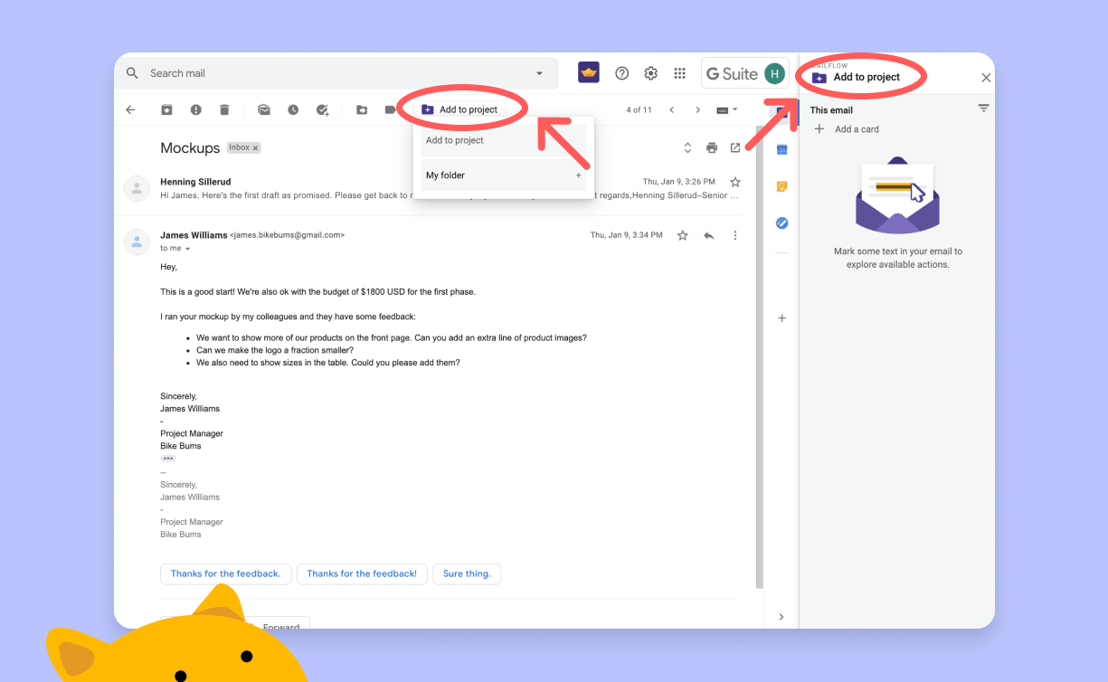 The add to project button is located right below the search field