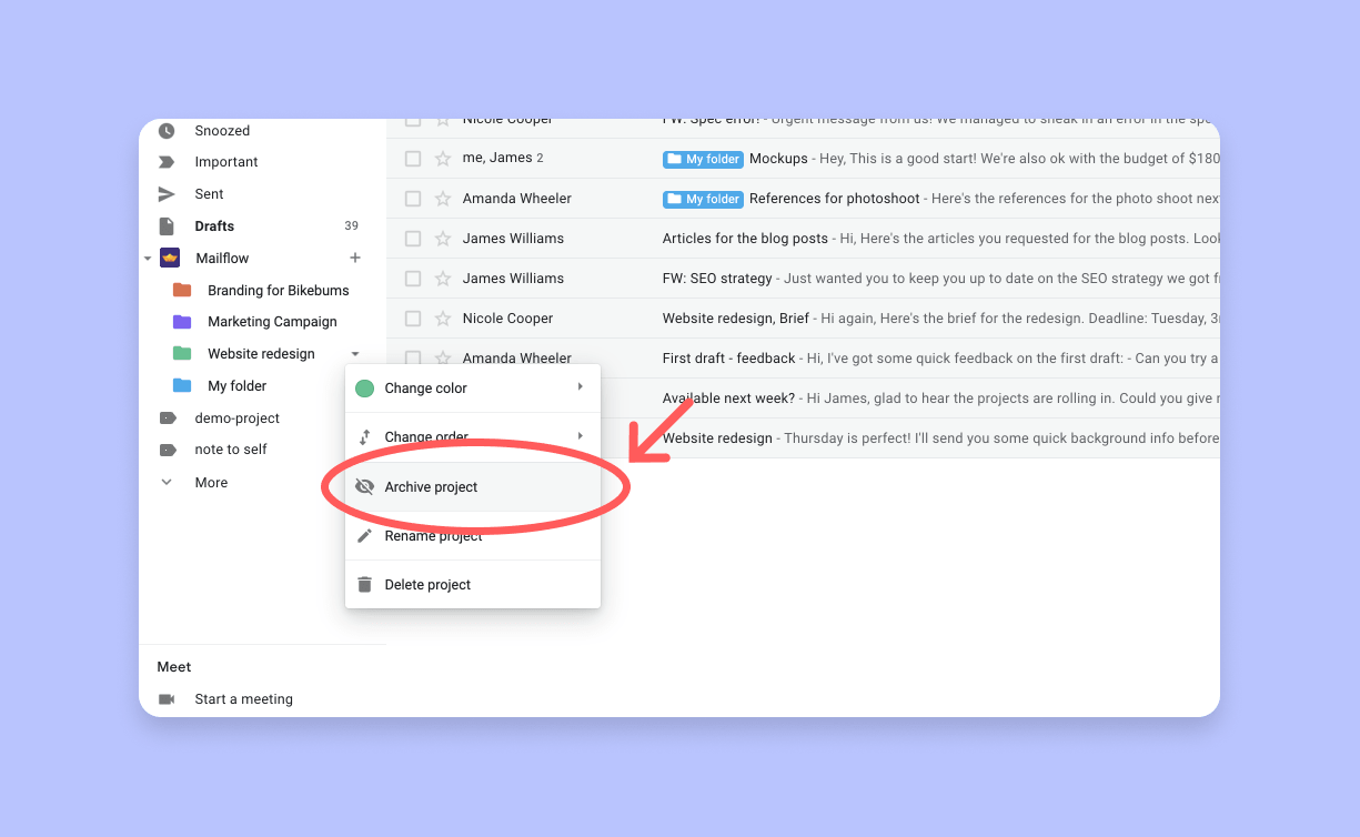 Open project settings by clicking the arrow next to the project name