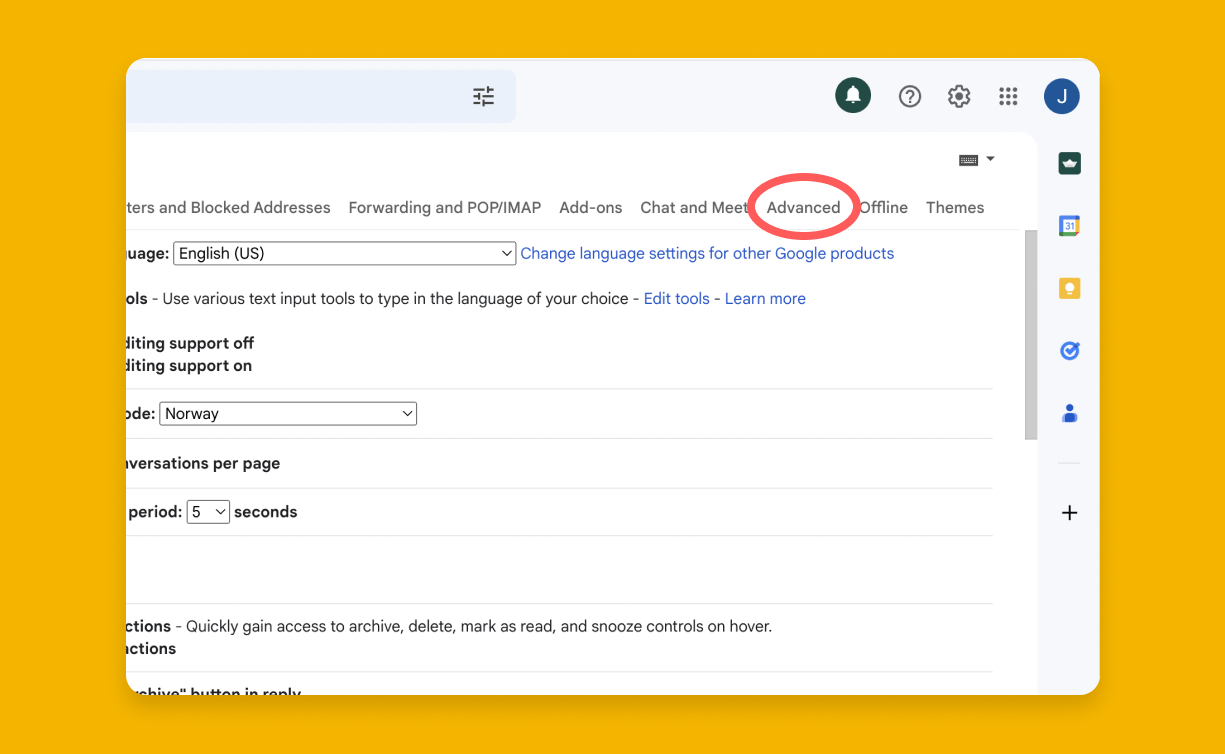 Click the advanced tab.