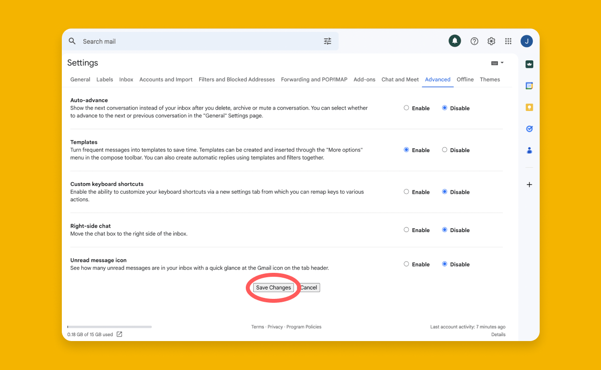 The Save Changes button is located at the bottom of the page