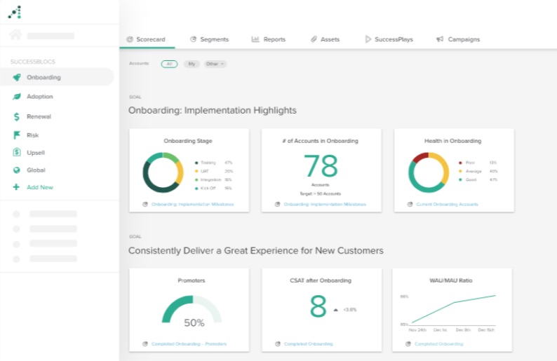 screenshot of customer success software
