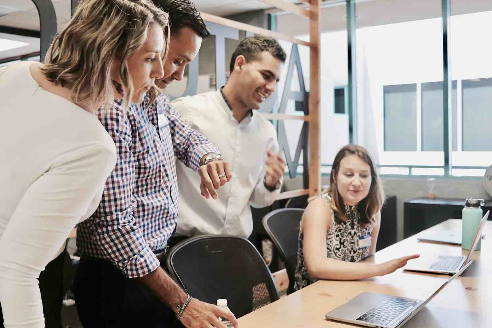 Employees laughing