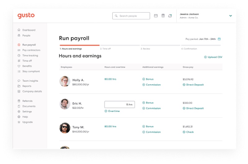 Gusto dashboard