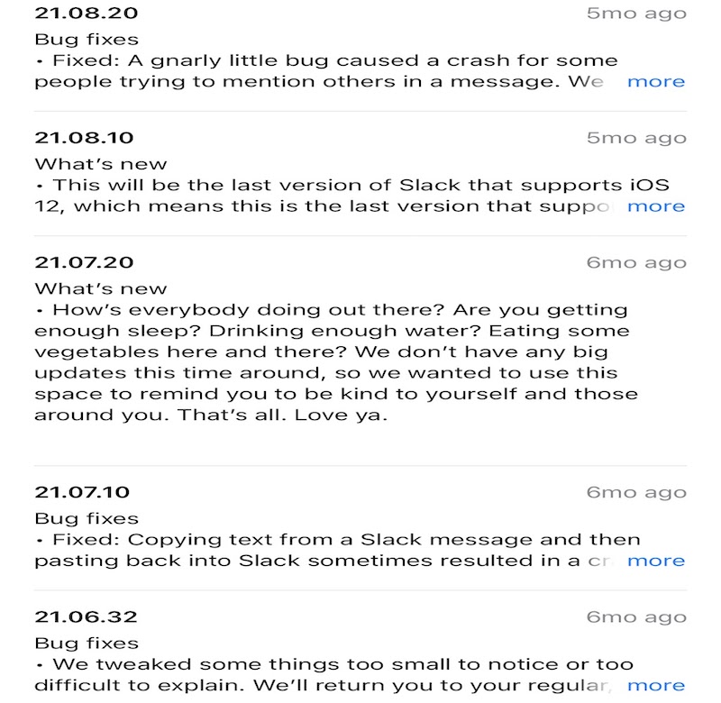 Slack advertising its bug fixes and new features to its app