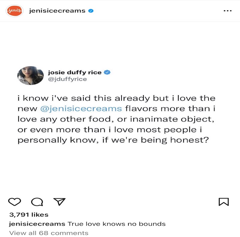 Jeni's Ice Cream Twitter post