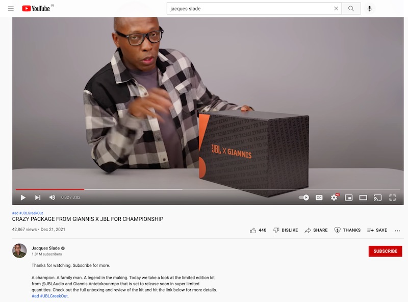 Jacquez Slade praises JBL on YouTube