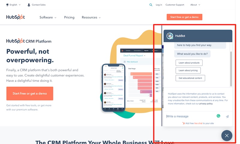HubSpot AI-based chatbot for CRM platform
