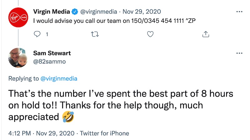 Virgin Media fails to give valid solution to complaint on social media