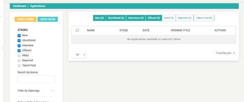 Applicant tracking page