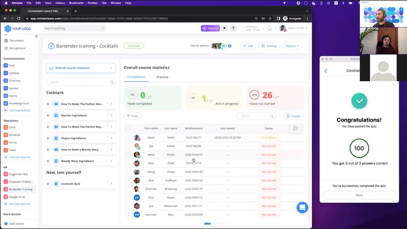Connecteam training dashboard