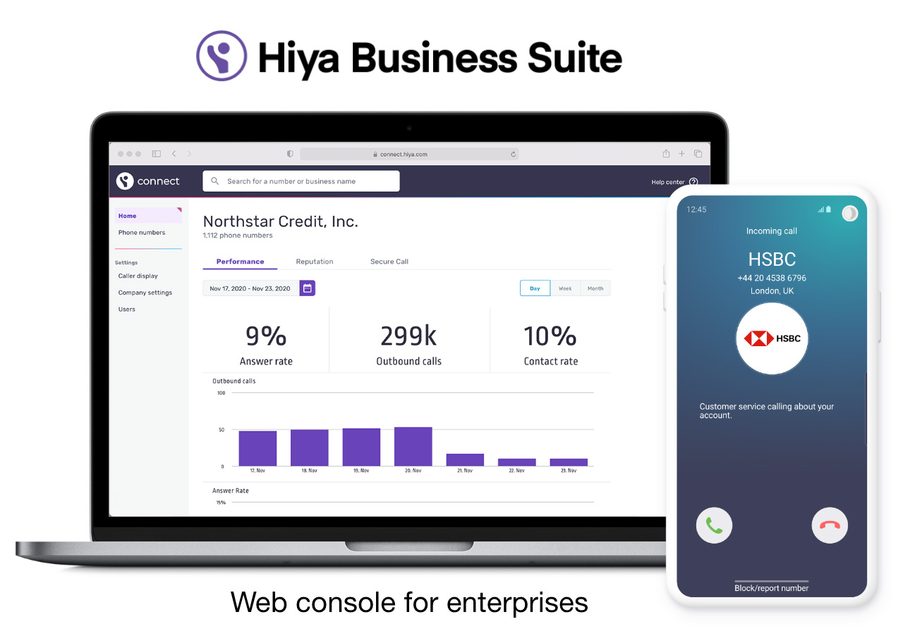 Hiya Ecrã do Business Suite