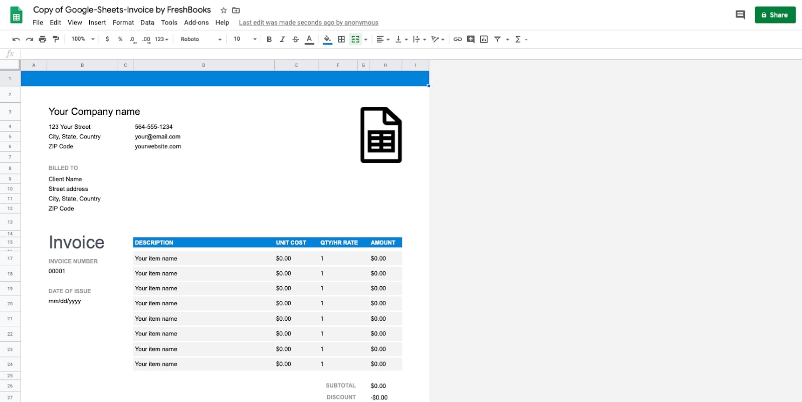 Google Sheets Invoice Template