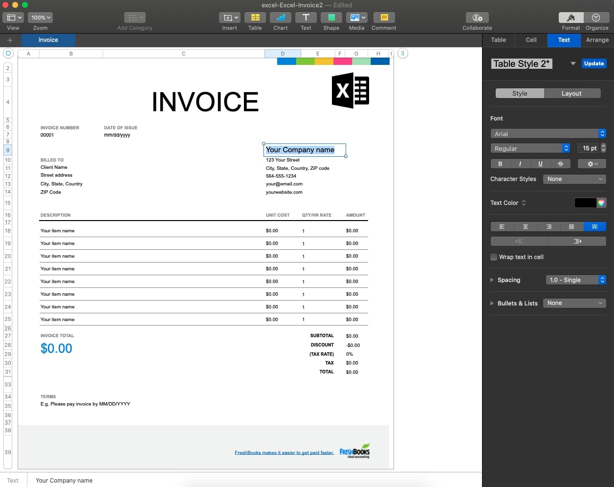 MS Office Excel Invoice Template