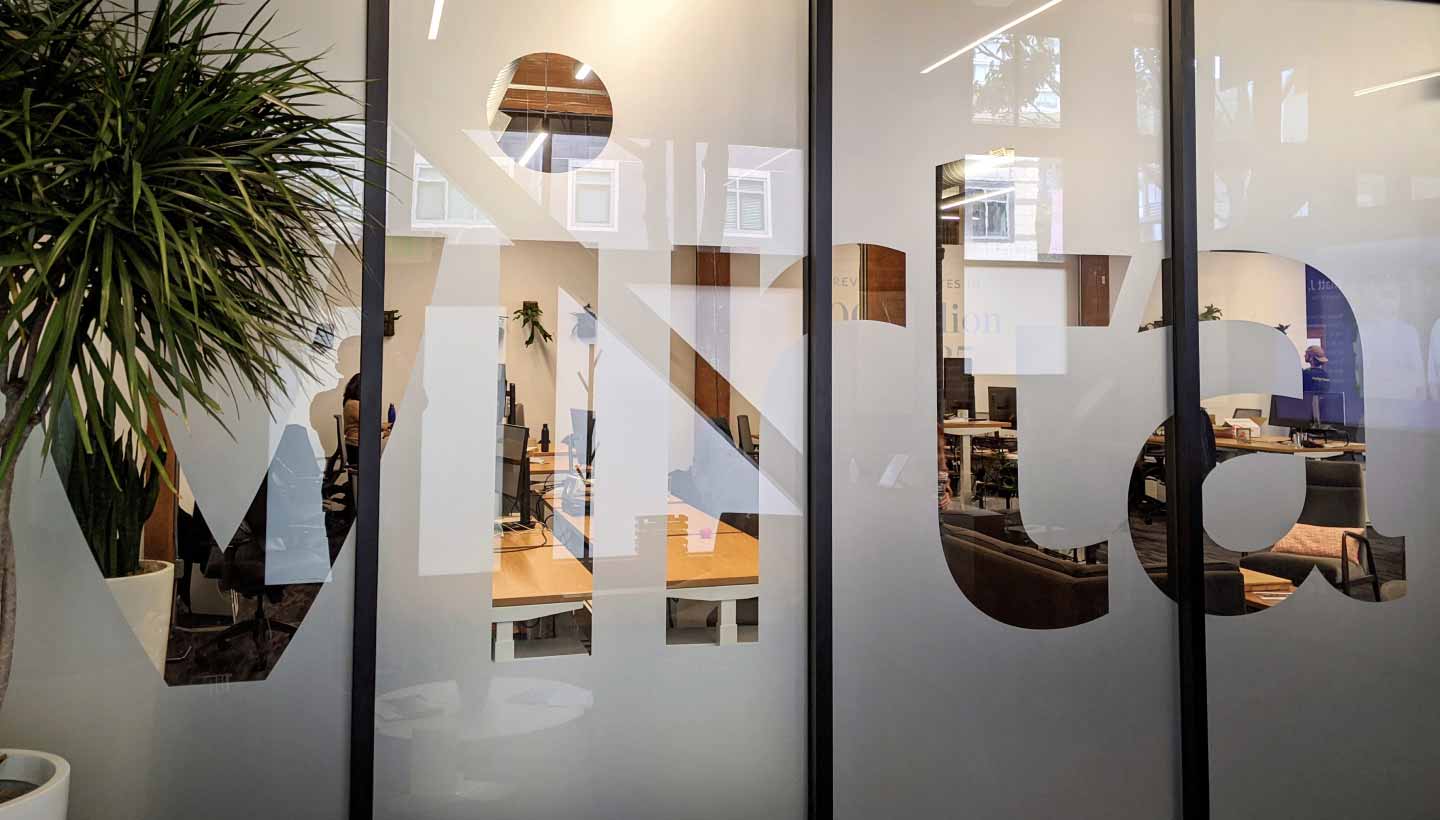 Photo of the Virta office, showing a seating area in the lobby