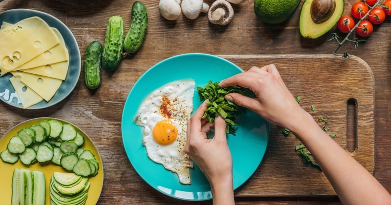 Eggs and vegetables on a table