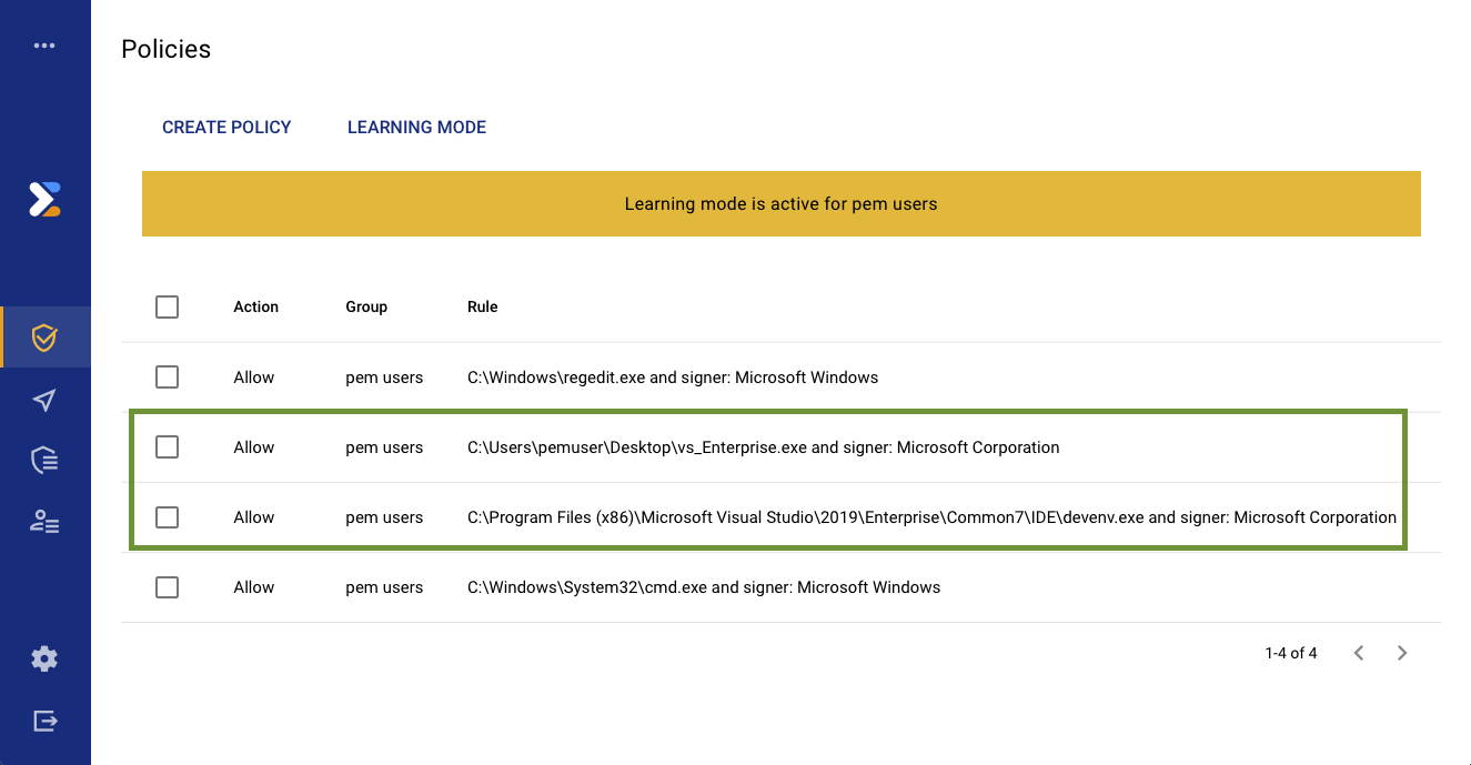 PEM Policy for Visual Studio