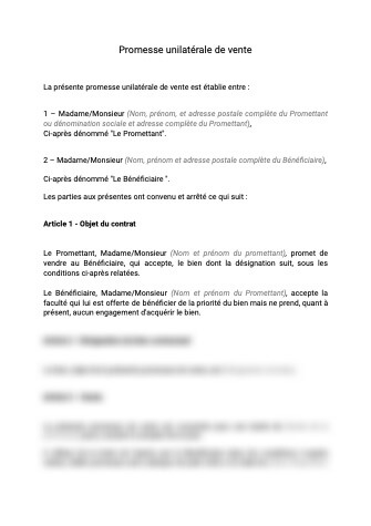 Promesse unilatérale de vente modèle gratuit à télécharger