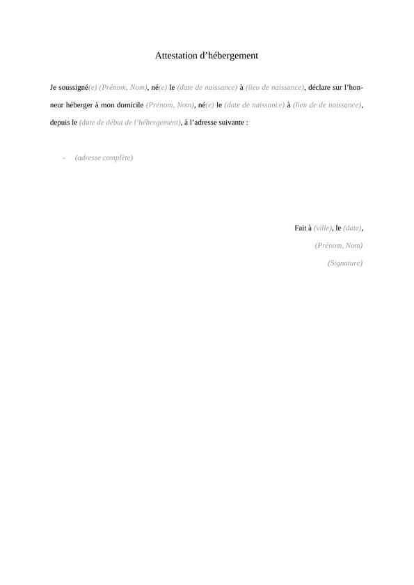 Attestation D h bergement Mod le Gratuit T l charger 2024 