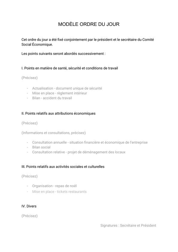 Ordre du jour modèle à télécharger (version à jour 2024) Gratuit