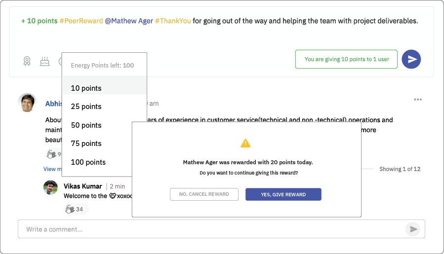 Peer rewards feature in Empuls