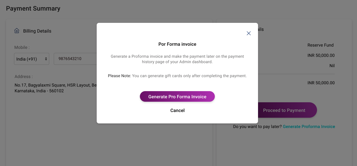 Proforma Invoicing
