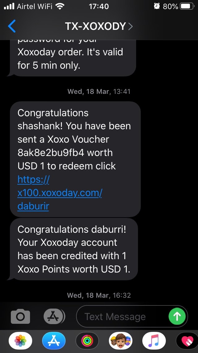 SMS for Xoxo points