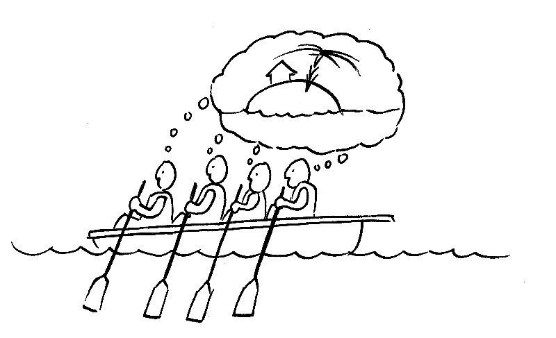 Share your vision - 4 Persons rowing boat sharing same vision