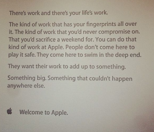 Employee welcome email at Apple