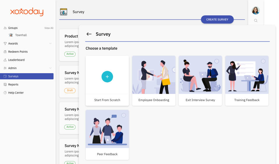 Various survey options available in Xoxoday Empuls