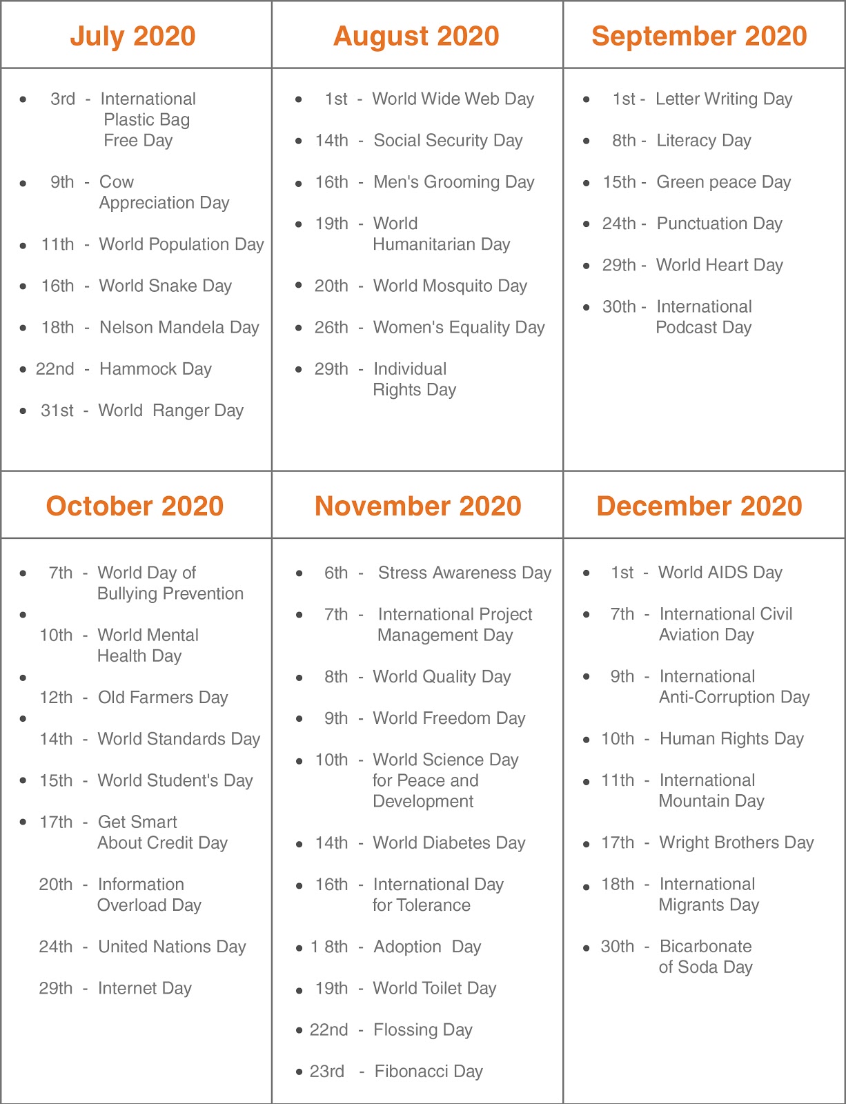 Engagement Calendar