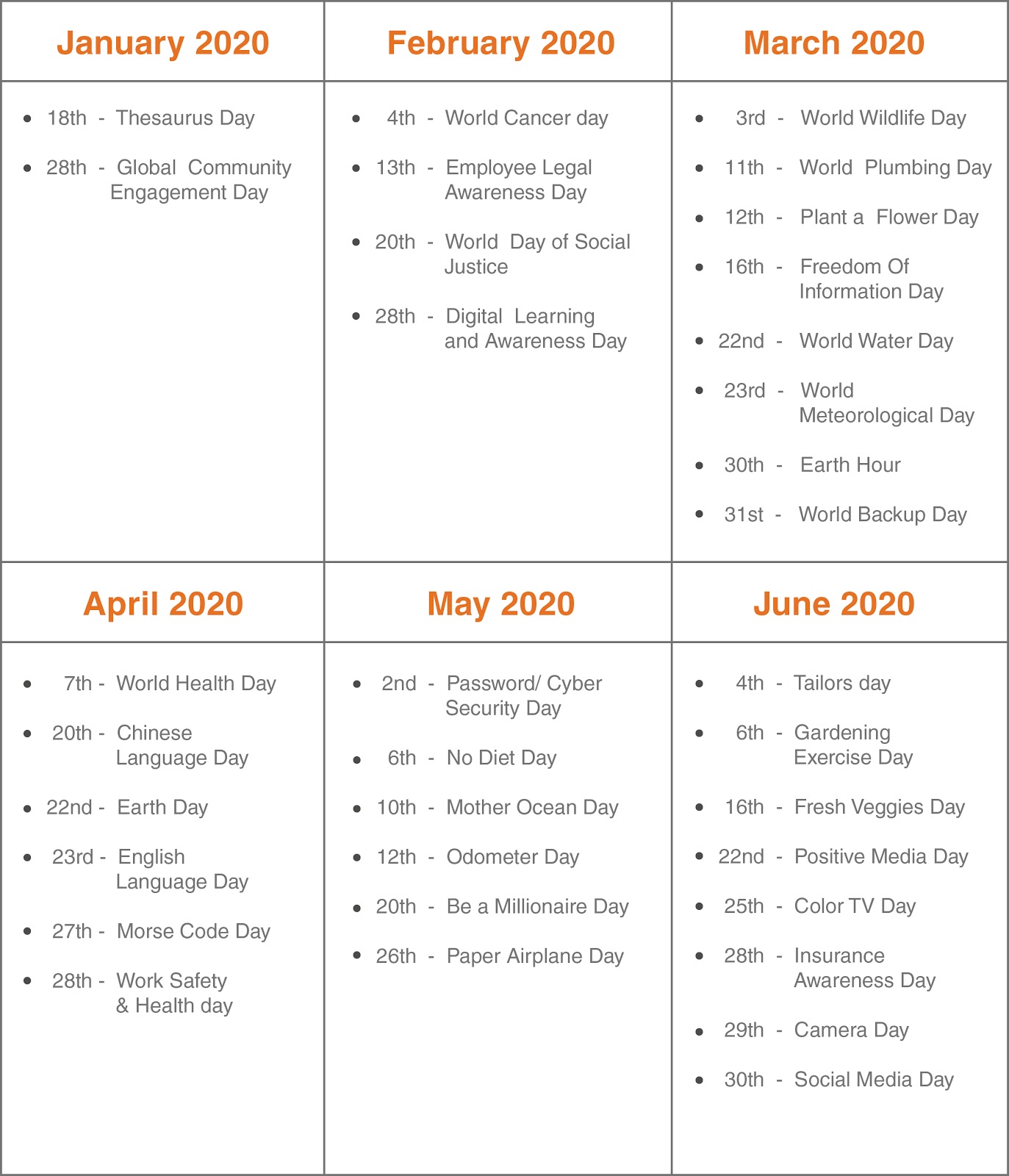 Engagement Calendar