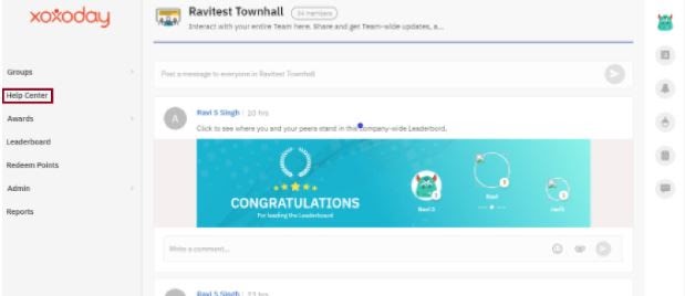 Xoxoday Empuls screenshot Help Center Menu Option