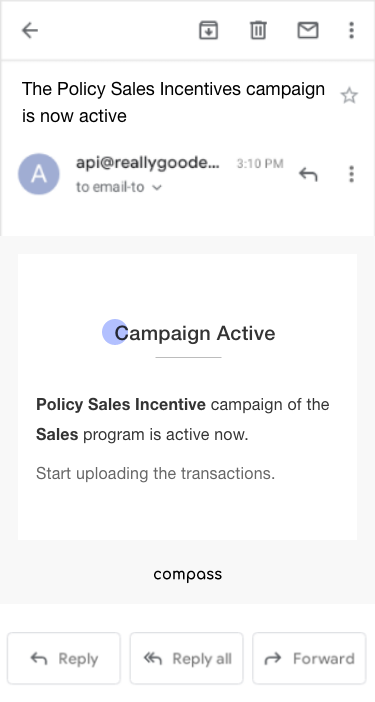 Xoxoday compass screenshot - Email notifications