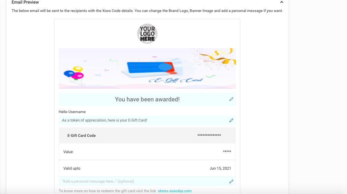 Xoxoday Plum screenshot - customisation option of campaign emailers