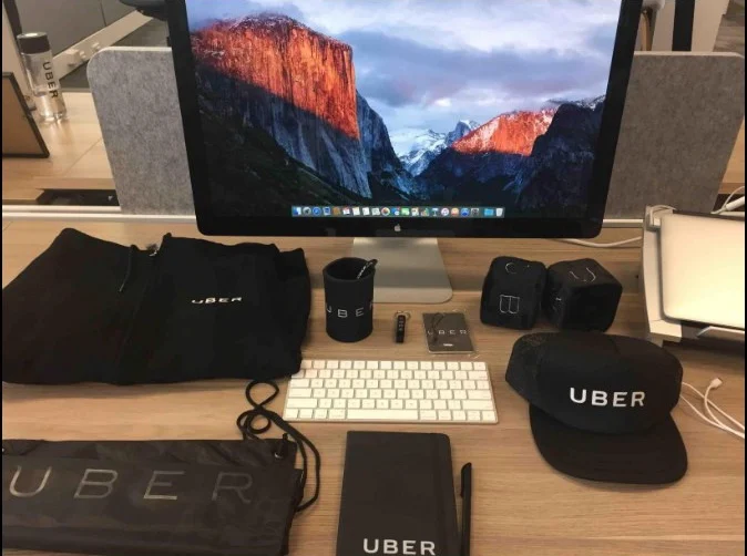 Office swag offered by Uber during onboarding