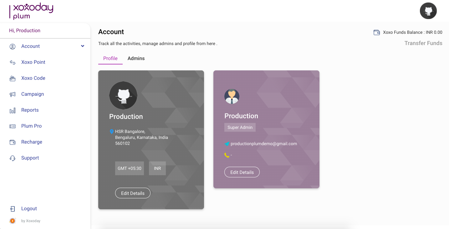 Admins can send their funds to others seamlessly