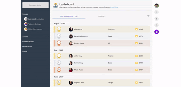 With the new monthly leaderboard, acknowledge monthly winners with most progress