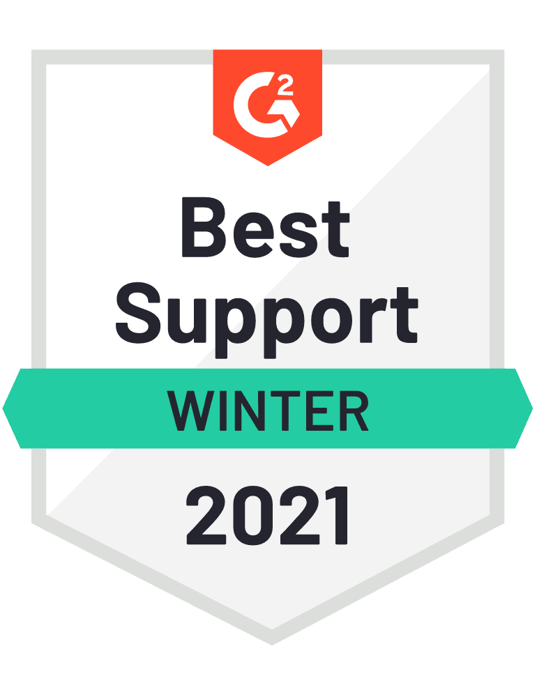 G2 Badge for Best Support, Winter 2021