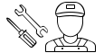 Ícone de trabalhador e ferramentas