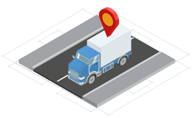 Ilustração isométrica de um caminhão na estrada com rastreador