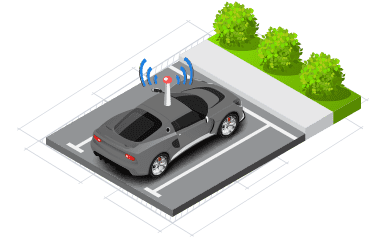 Ilustração isométrica de um carro estacionado com tracker