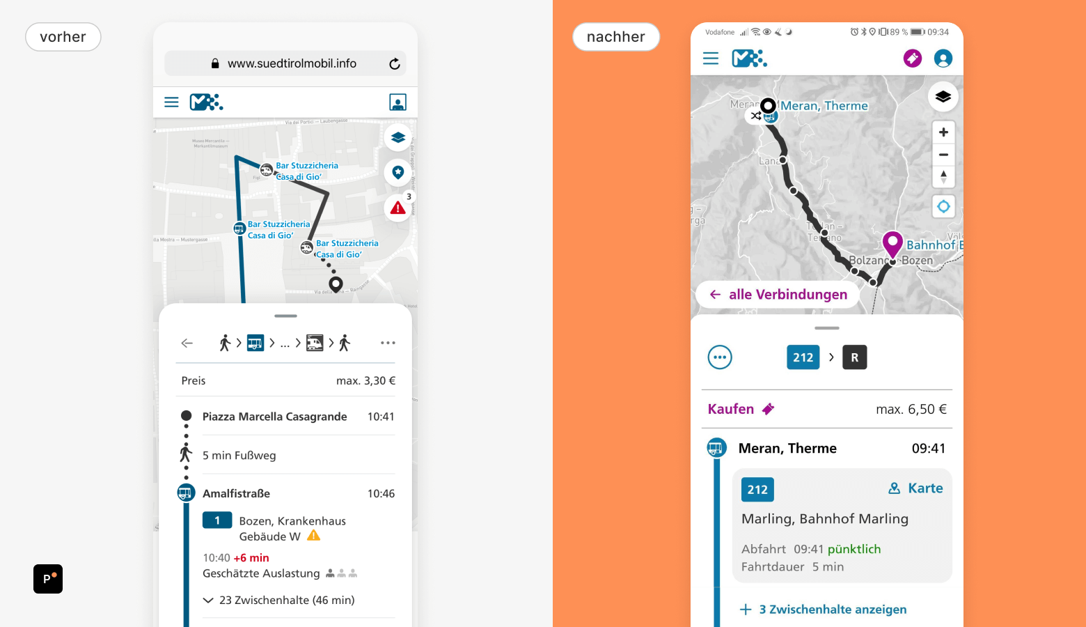 Vergleich von vorher und nachher mit zweiter Interaktionsfarbe