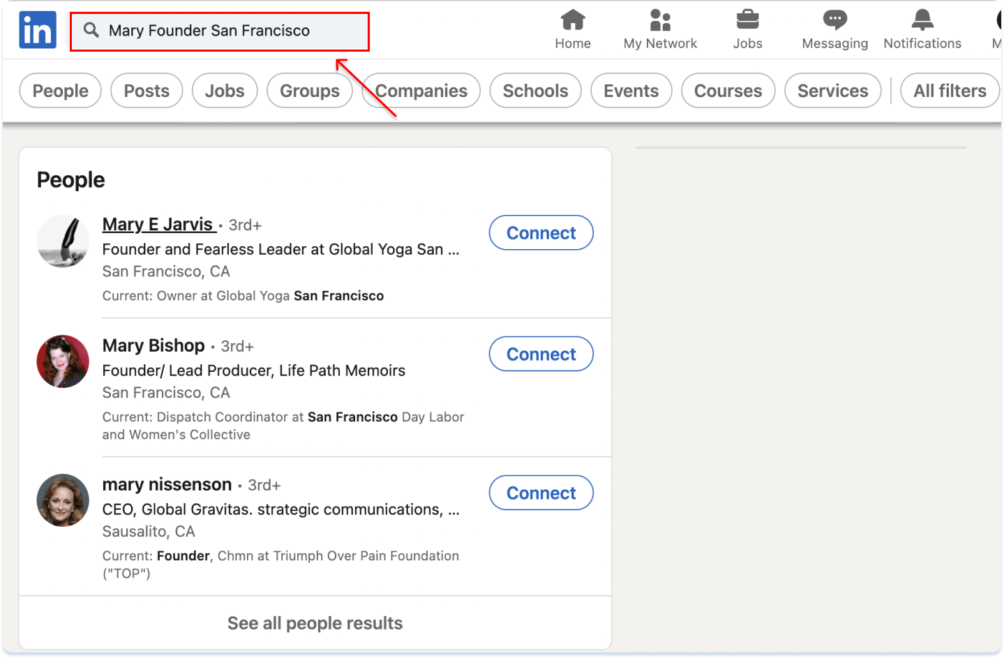 Insert Name, Title, and Location to the search box